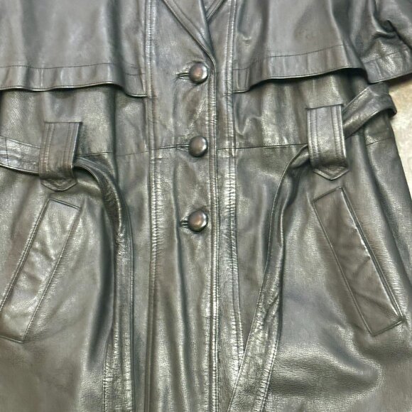 ~~Wilsons VINTAGE Leather Long 1X COAT UNIQUE Women's Lined Belted Shoulder Pad - Picture 2 of 7